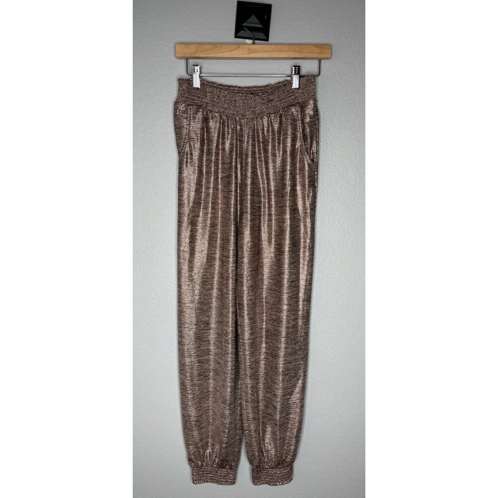 Anthropologie Pants Large SMALL Jogger ROSE GOLD Metallic Pull On Casual Elastic